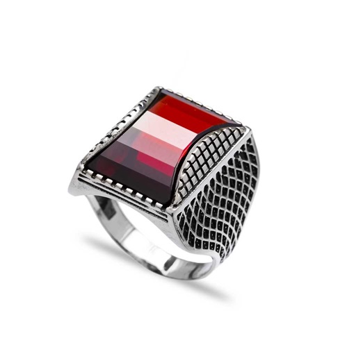 Garnet Authentic Men Ring Wholesale Handmade 925 Sterling Silver